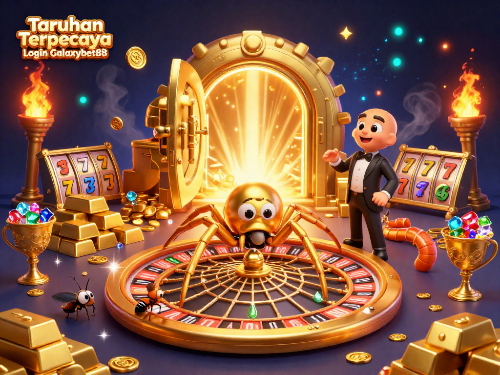 Bet on Taruhan Terpercaya Login Galaxybet88 with a golden spider creating a roulette web for big wins