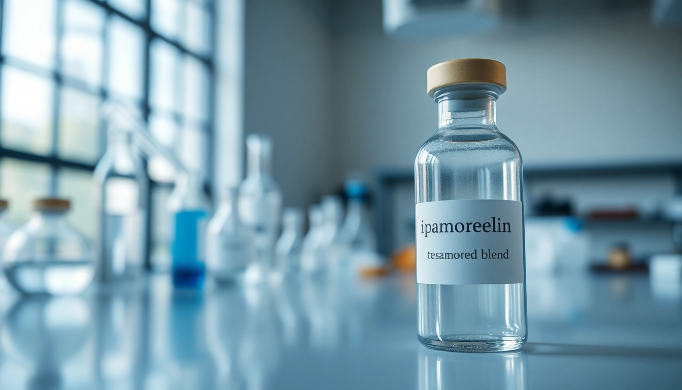 Highlighting the ipamorelin/tesamorelin blend in a laboratory setting showcases advanced peptide research.