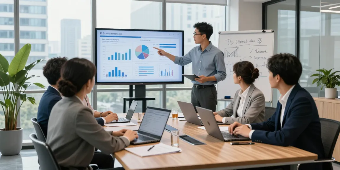 Team collaborating on business due diligence report in a modern conference room, emphasizing informed decision-making.