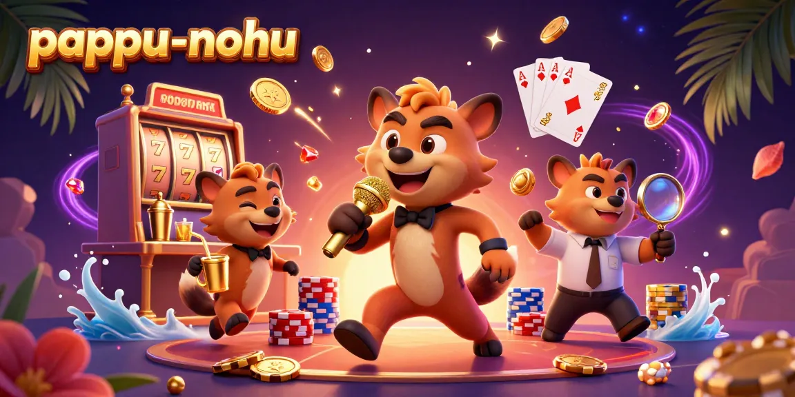 Pappu-nohu game illustration featuring hyenas in a vibrant casino setting, showcasing dynamic slot gameplay.