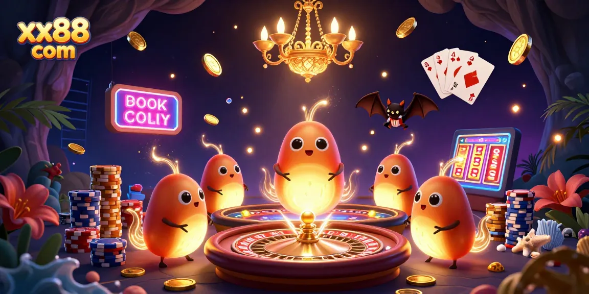 Play games and win at xx88 com's vibrant cave casino illuminated by glowworms and rich game elements.