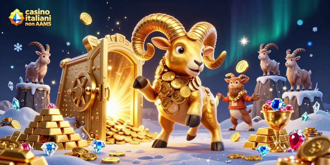 Un potente ram dorato carica verso un casinò mentre scintillanti gemme e tesori lo circondano nei casino italiani non AAMS.