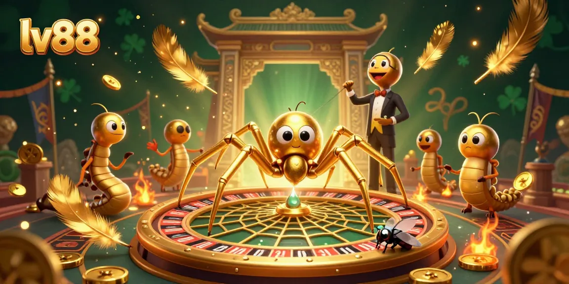 Experience thrills at lv88 with a vibrant casino scene showcasing a spider and croupier.