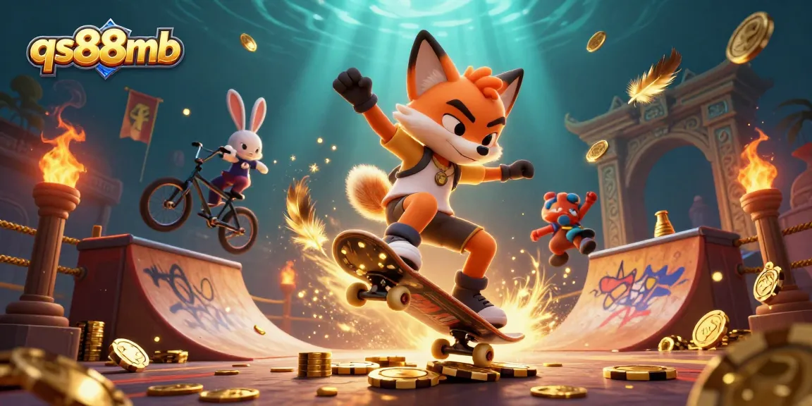 Bet on excitement with qs88mb as the fox and rabbit perform thrilling tricks in this vibrant casino scene.