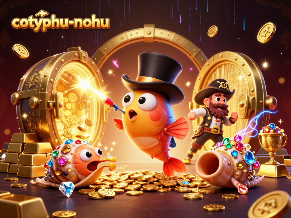 Catch golden coins in cotyphu-nohu's thrilling online game with vibrant underwater characters and treasure!