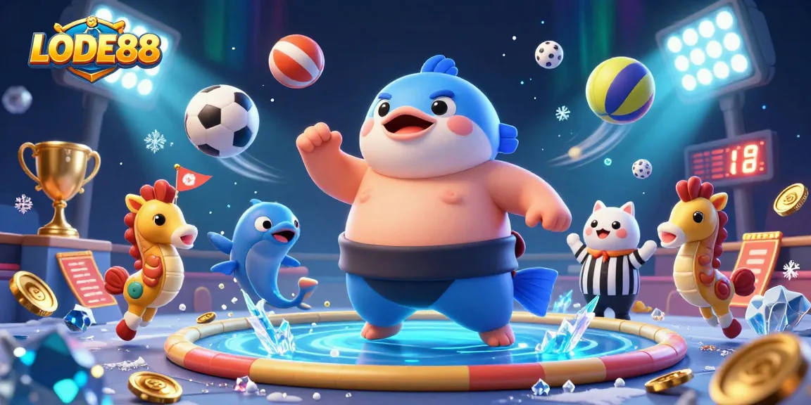 Engage with LODE88's thrilling underwater casino adventure featuring animated characters and dynamic sports elements.
