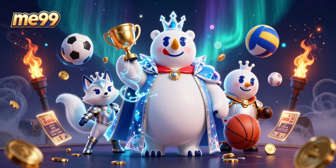 Experience me99 with dynamic gameplay, featuring sports-themed 3D characters and casino elements.