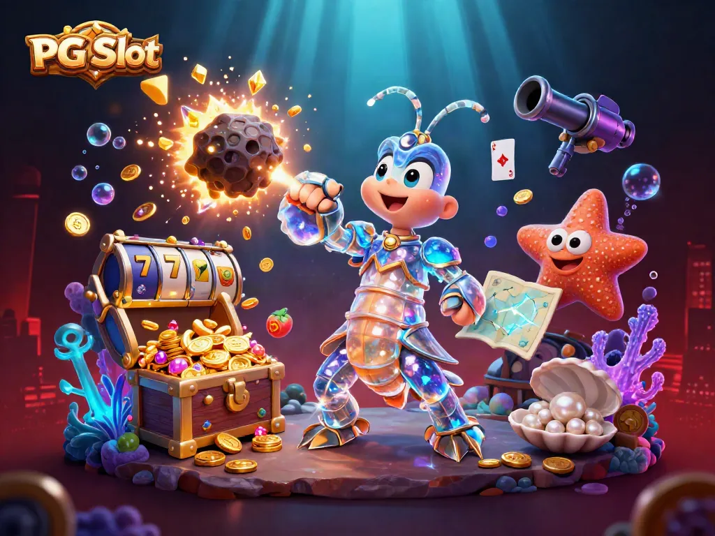 Permainan PG Slot yang menarik dengan karakter samurai mantis, harta karun, dan simbol keberuntungan