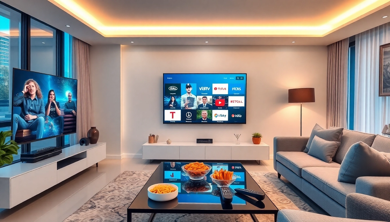 Explore various IPTV subscription options in a modern living room setting.