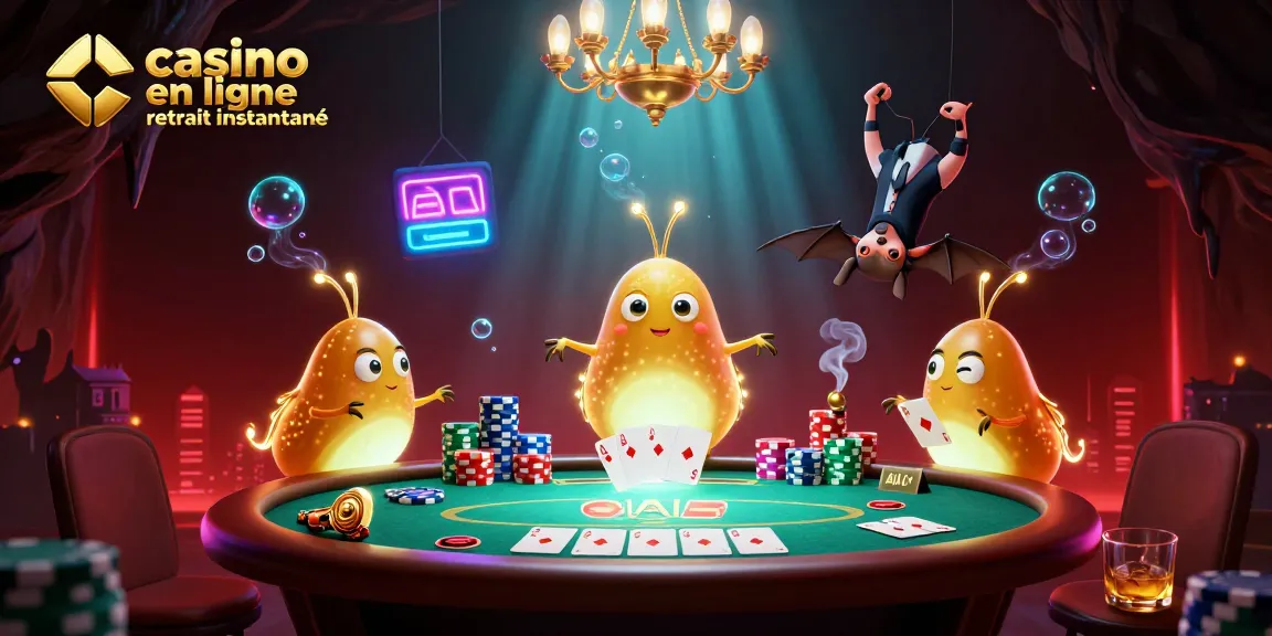 Pariez sur casino en ligne retrait instantané avec des lumières scintillantes et des jeux de cartes.