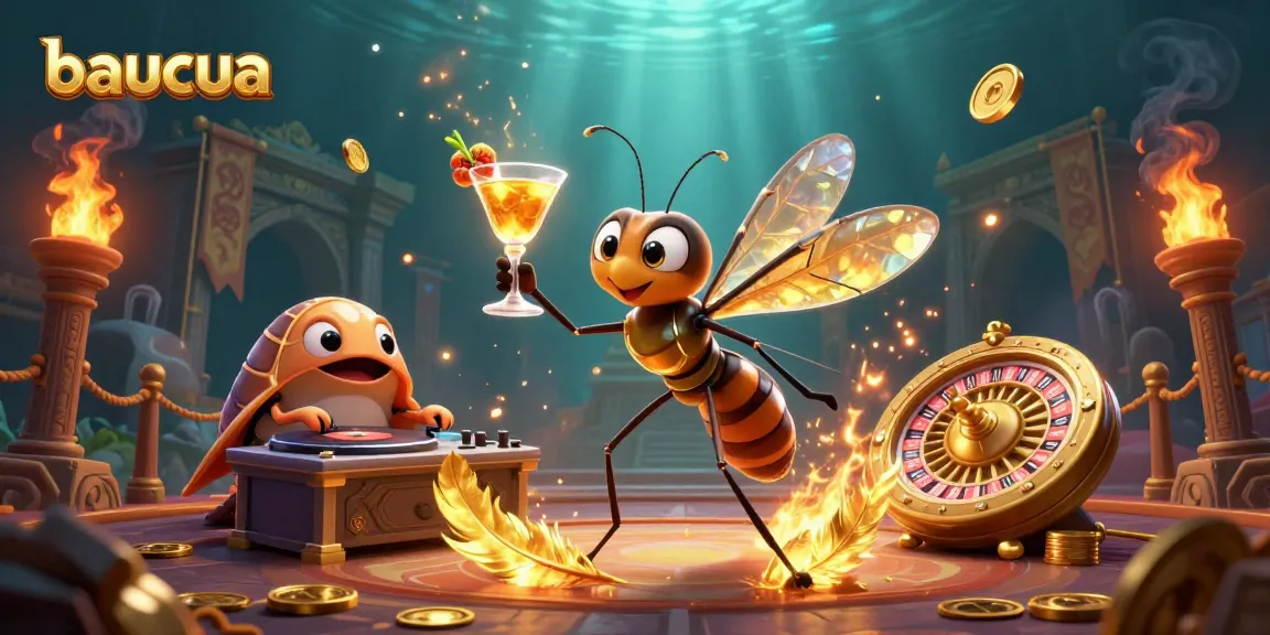Engage in baucua with a vibrant 3D illustration featuring a casino mascot and winning elements.