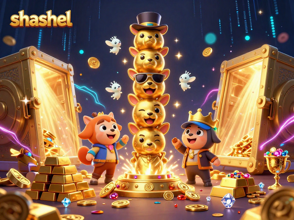 Engage with shashel's vibrant casino experience featuring a dynamic golden totem amidst treasures.