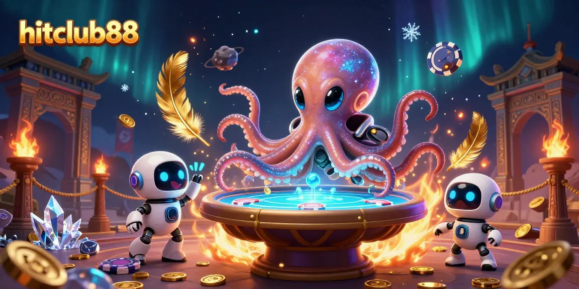 Engage with hitclub88's vibrant alien casino scene featuring a holographic poker table, octopus dealer, and rich game elements.