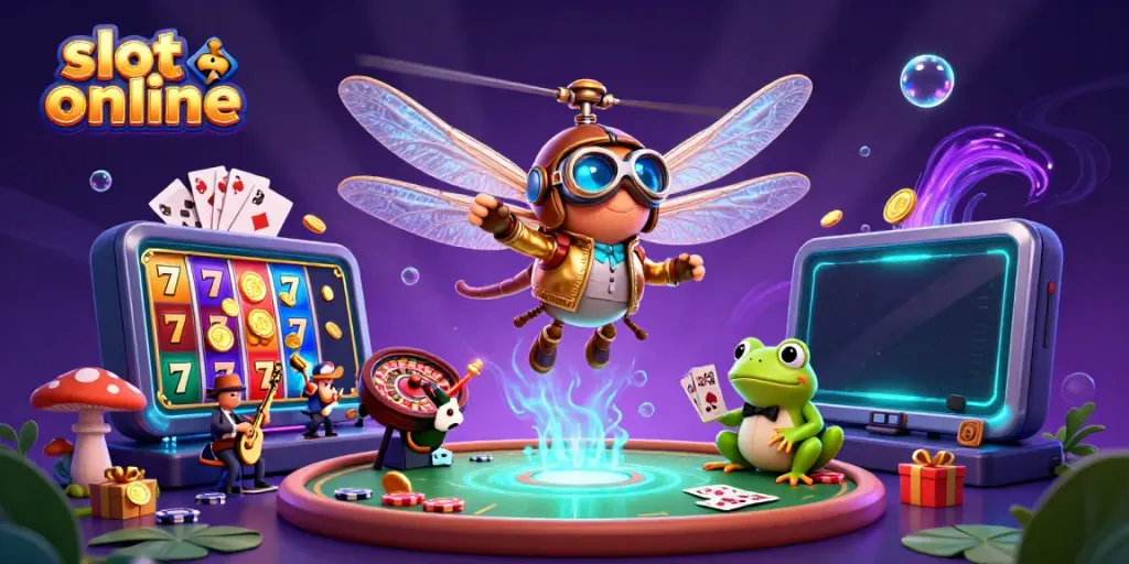 Experience thrilling slot online action in this vibrant 3D casino scene with colorful characters and dynamic game elements.
