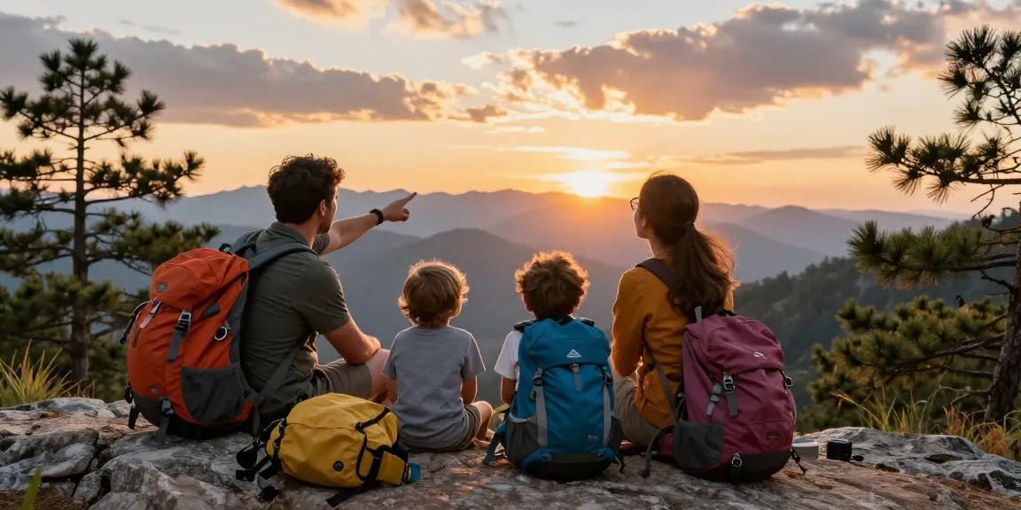 Family enjoying an adventure at a mountain viewpoint, exploring the mantra88 outdoor experiences.