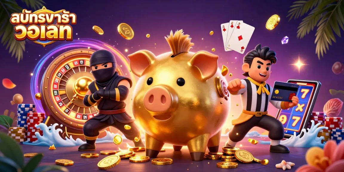 Engage with สมัครบาคาร่า วอเลท featuring a vibrant 3D scene of a sumo wrestler, a ninja, and a referee amid casino chaos.