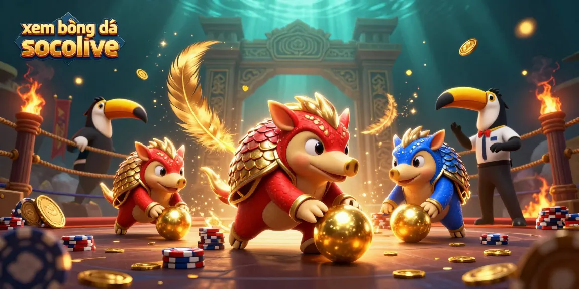 Engage in xem bóng đá socolive as rival pangolins roll through poker chips in a vibrant casino scene.
