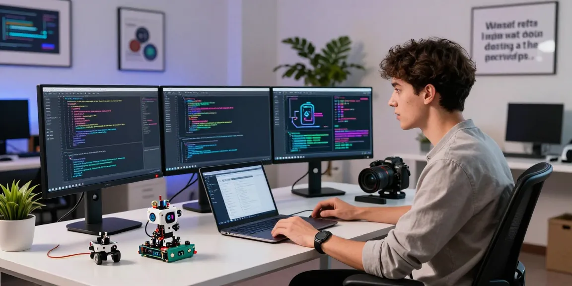 Engaged professional developing AI 18+ applications in a modern workspace.