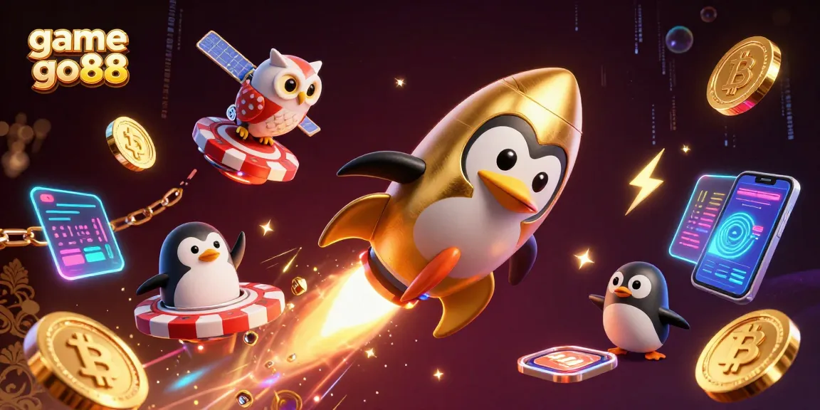 Win big with game go88 featuring a golden penguin and dazzling casino elements.