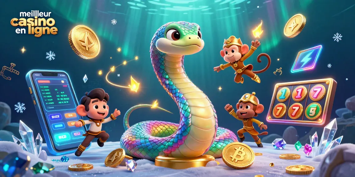 Plongez dans le meilleur casino en ligne avec un serpent arc-en-ciel et des éléments de jeu captivants.