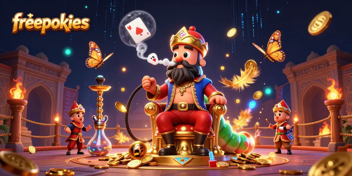 Experience freepokies magic with a whimsical caterpillar in a vibrant casino scene.