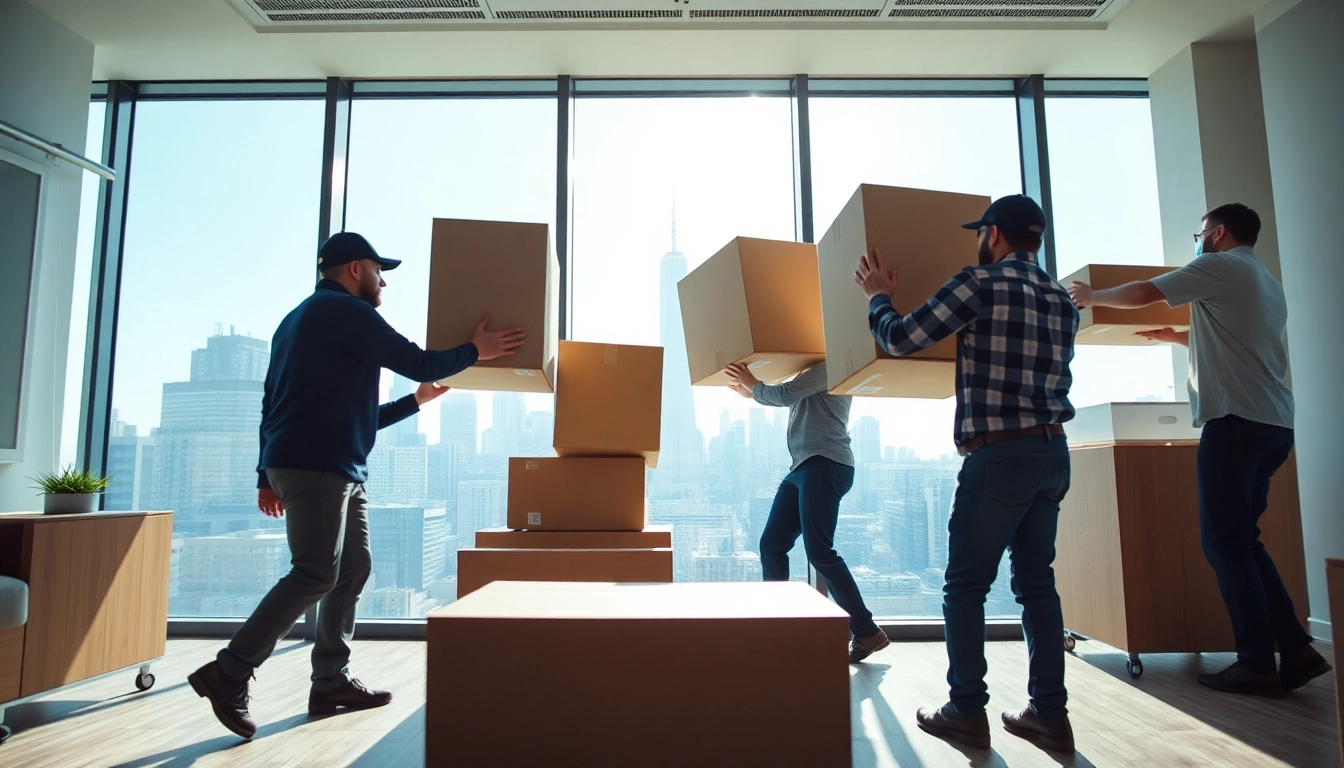 Showcasing efficient Commercial Moving Services NYC with professional movers relocating office equipment.