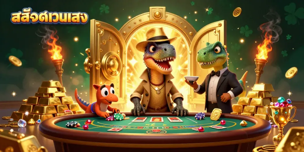 Experience thrilling gameplay at the สล็อตเว็บตรง with vibrant casino characters and gold elements.