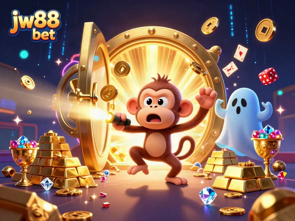 Experience thrilling jw88 bet action in a haunted casino with golden treasures and playful characters.