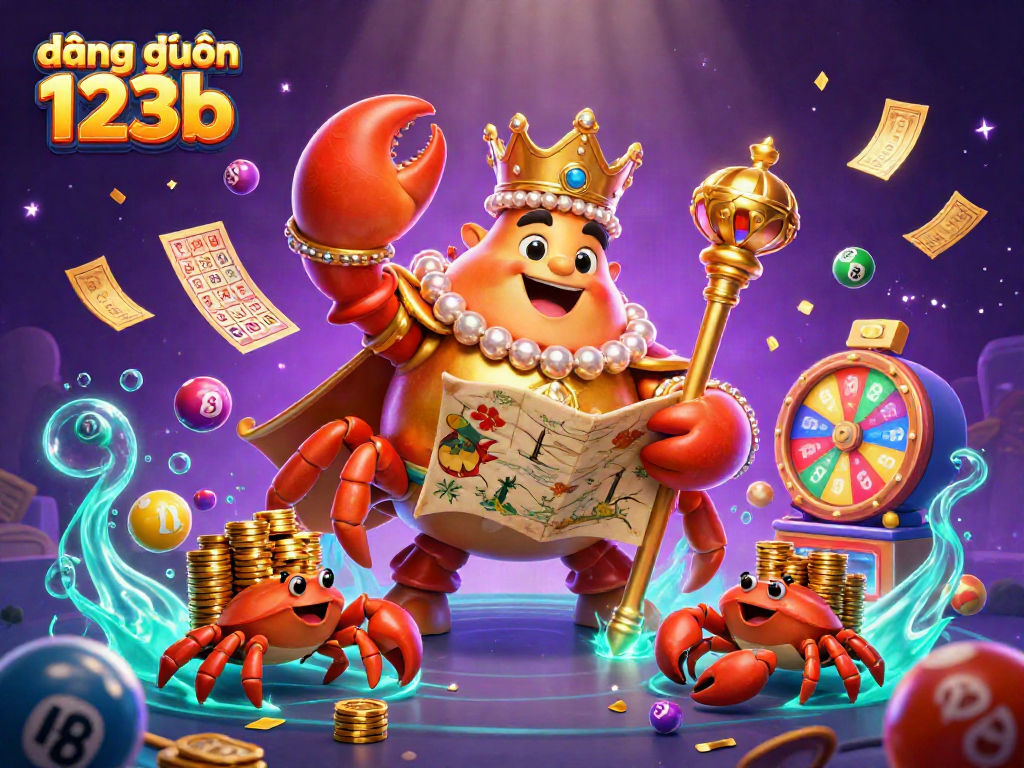 Experience đăng nhập 123b with a vibrant casino-themed 3D illustration full of gaming elements.