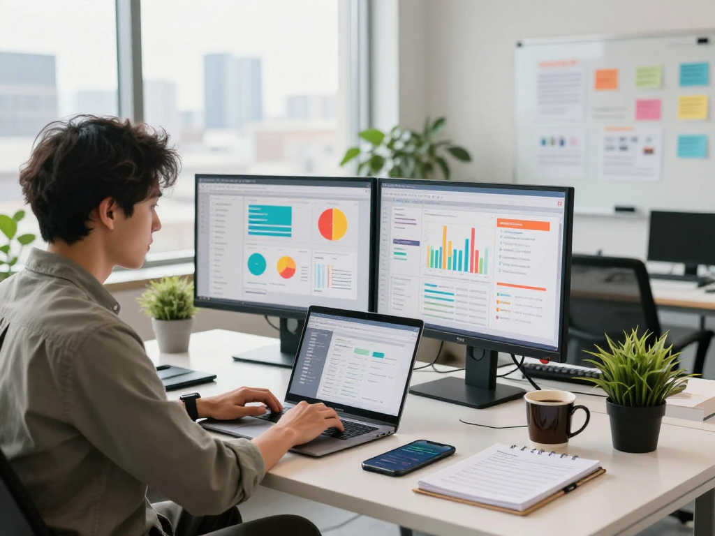 Dynamic digital marketing workspace highlighting mantra88 strategies with analytics and creative brainstorming.