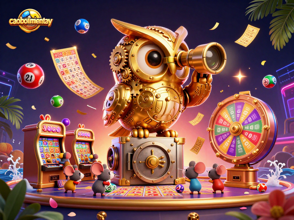 Experience caoboimientay's vibrant casino atmosphere with a clockwork owl and dynamic elements.