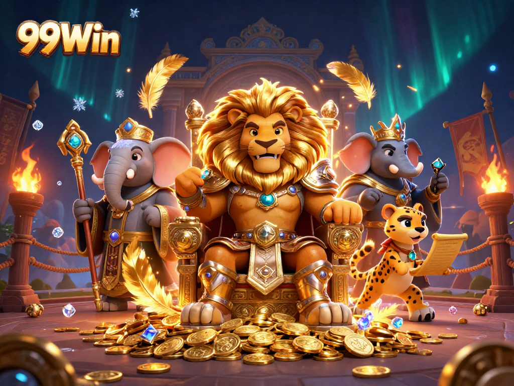 Experience thrilling gameplay at 99Win with a 3D casino illustration showcasing fierce characters and dynamic elements.