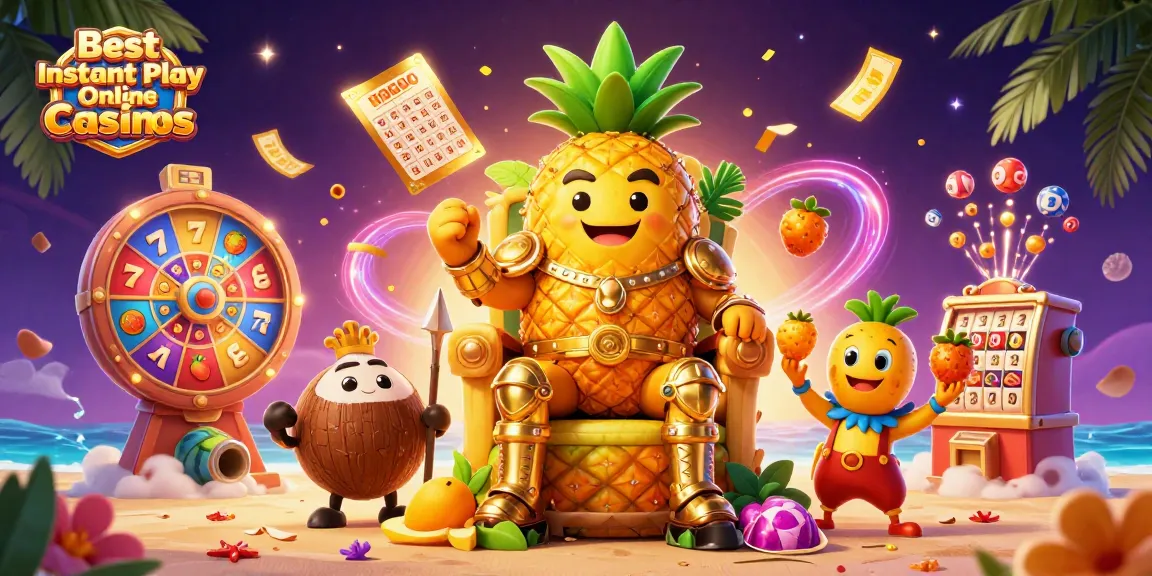 Experience the excitement of the Best Instant Play Online Casinos with colorful slot reels and dynamic gaming elements.