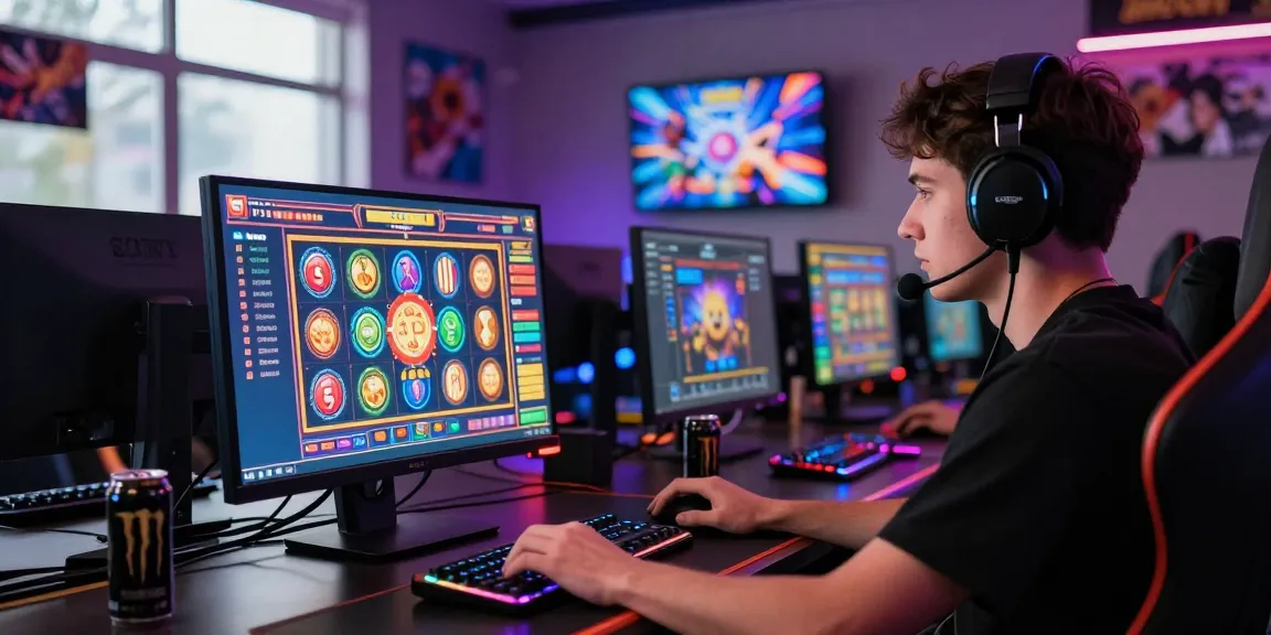 Immersive online gaming atmosphere featuring a player engaged in slot terpercaya with vibrant graphics and gaming accessories.