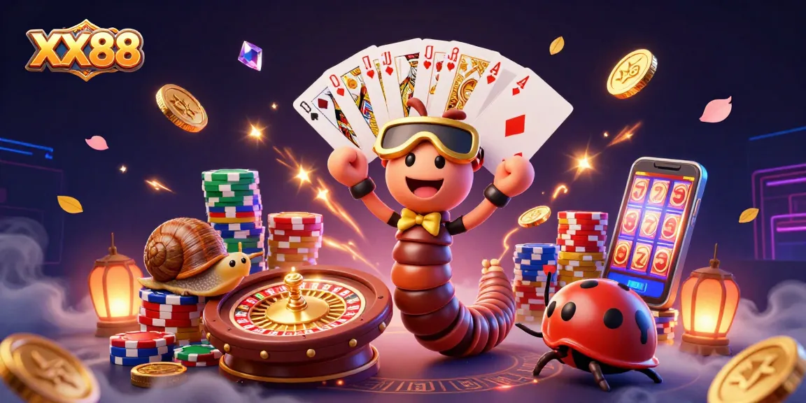 Experience the excitement at XX88 casino with a vibrant 3D illustration showcasing a dynamic gaming scene.