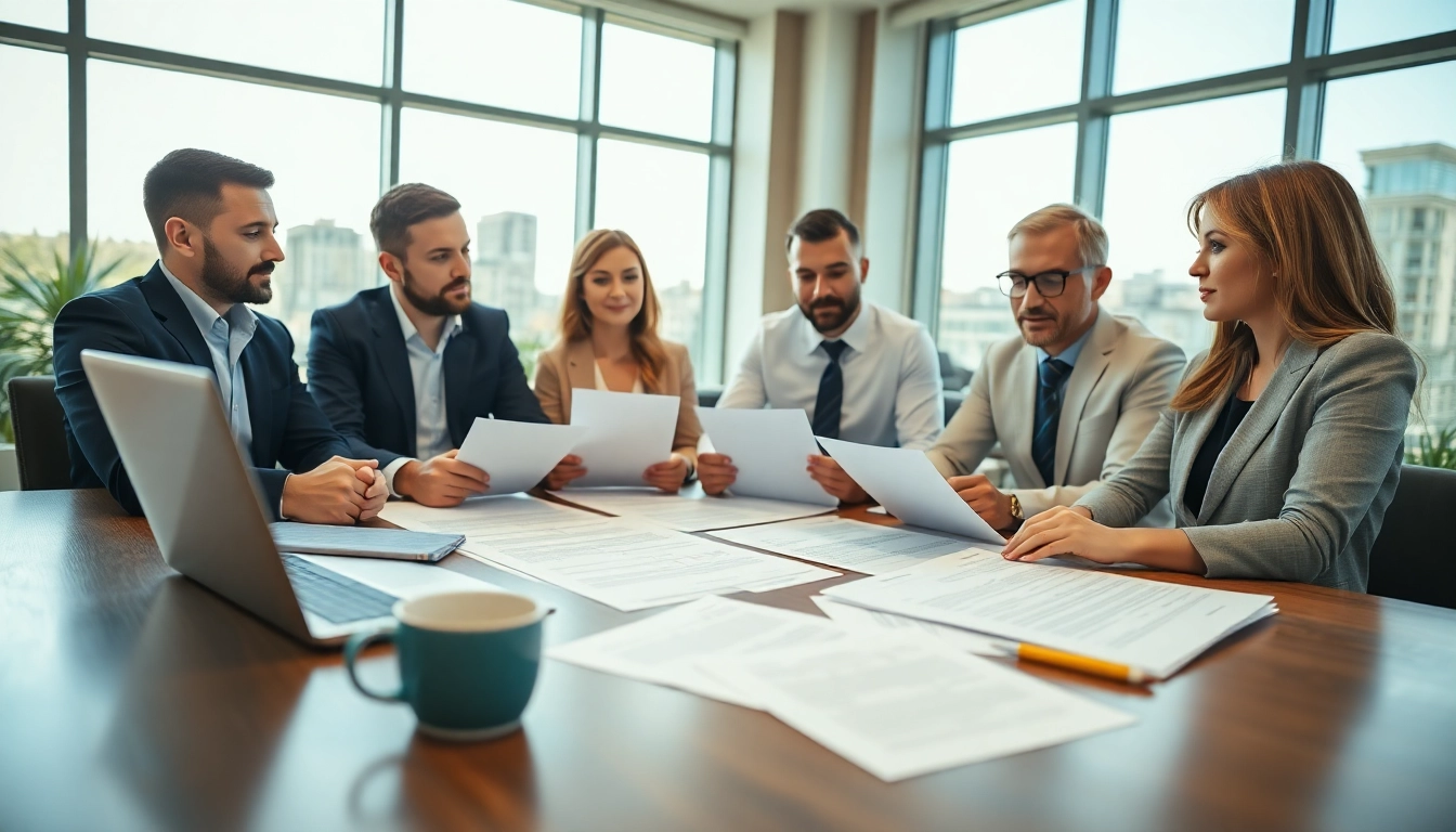 Engaging title insurance services review by a professional team at a modern office.