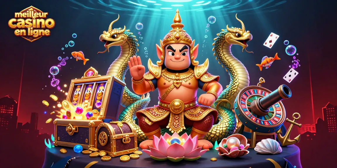 Le meilleur casino en ligne : un gardien thaï en armure dorée entouré de défis de jeu captivants.