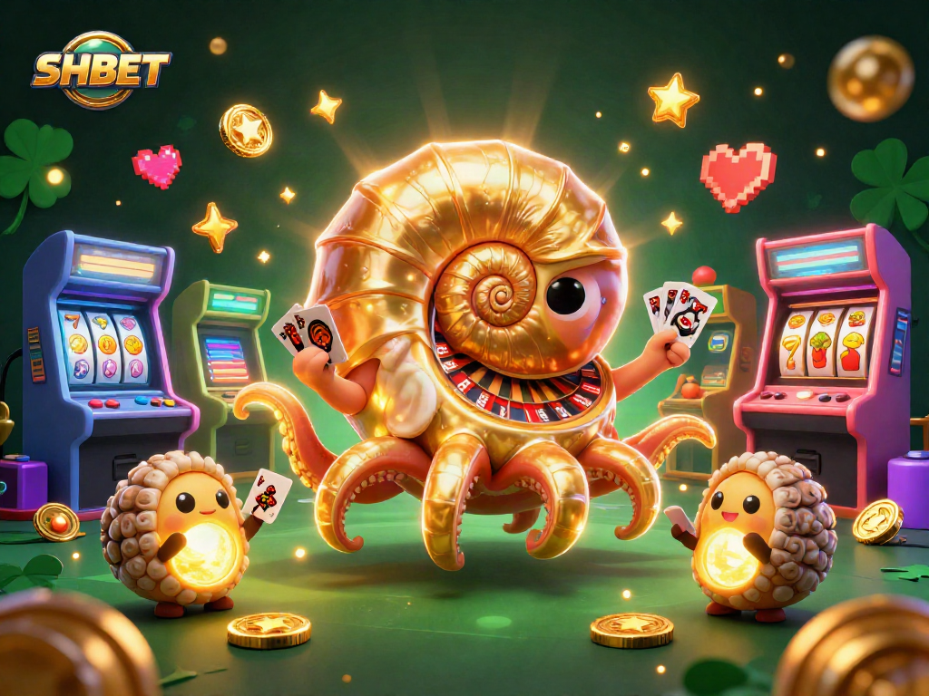 Experience the excitement of SHBET with a vibrant 3D casino scene featuring giant nautilus and glowing game elements.
