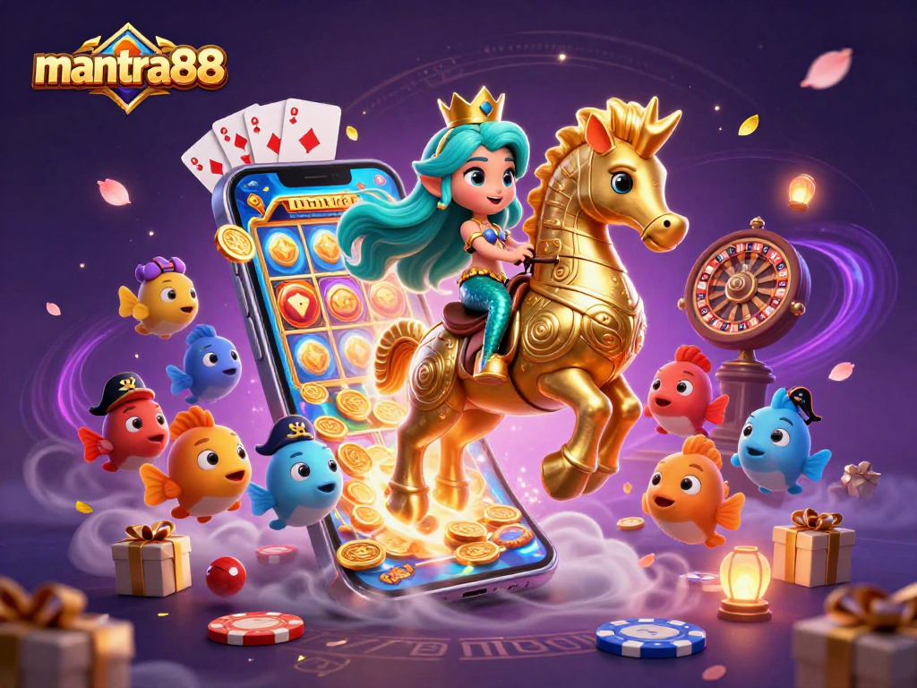 Experience mantra88's thrilling slot adventure with vibrant characters and exciting casino elements.