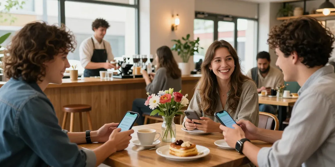 Engaging scene of singles connecting through dating in a cozy café.