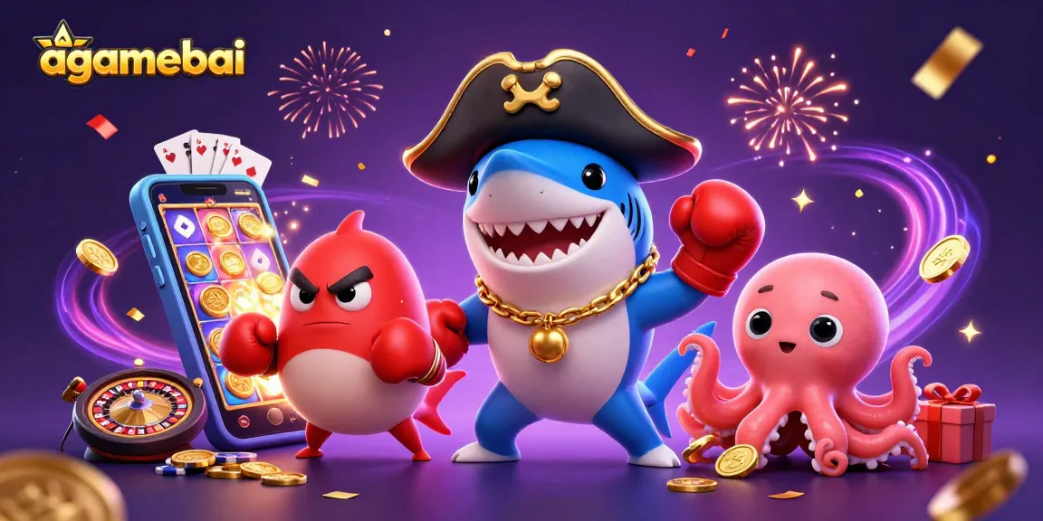 Join the fun at agamebai with our pirate shark and friends in a vibrant casino setting!