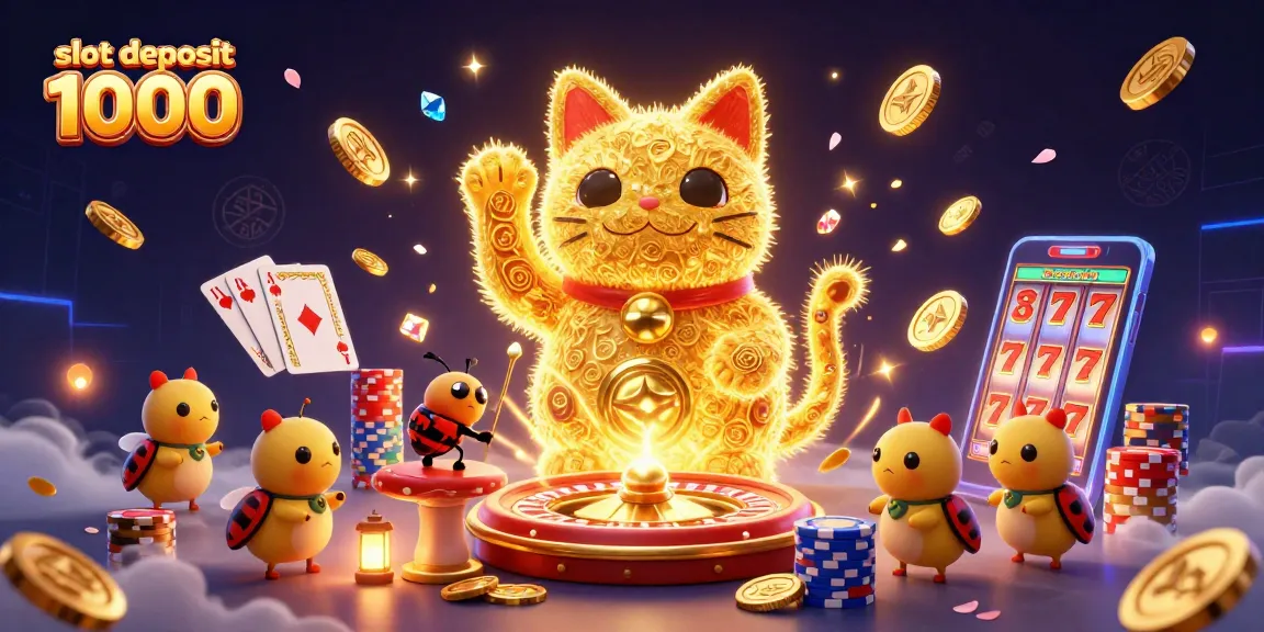 Bermain slot deposit 1000 dengan kemewahan koin emas, simbol keberuntungan, dan jackpot menanti