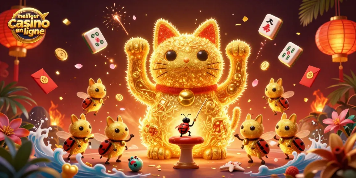 Visualisez le meilleur casino en ligne avec des symboles de chance dans une illustration dynamique.