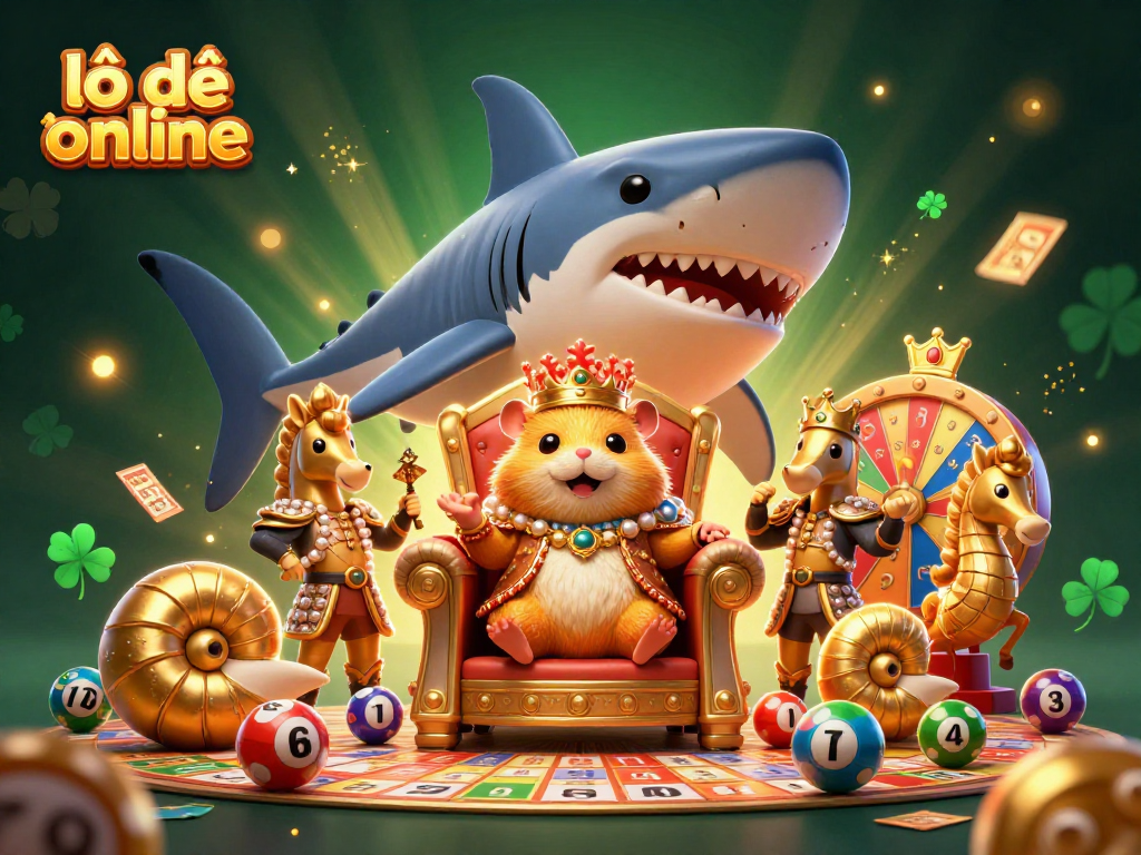 Engage in lô đề online with a captivating scene of a golden hamster king and lottery elements.