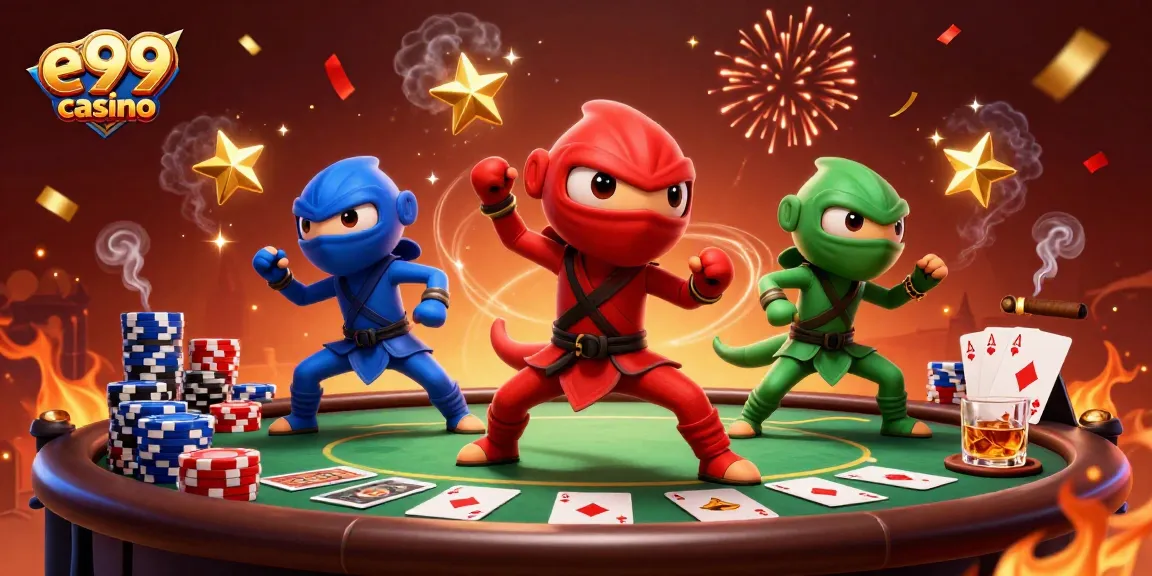 Join the action at e99 casino with ninja chameleons around poker elements!