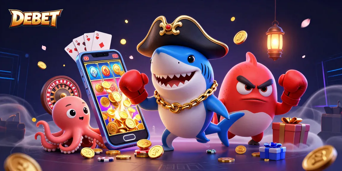 Get ready to spin and win with DEBET's exciting casino characters in a vibrant 3D scene!