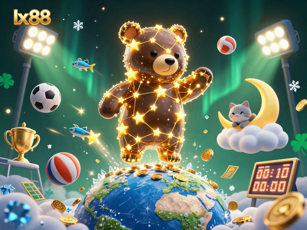 Experience thrilling action with lx 88 as constellations collect coins while sports elements fly around.