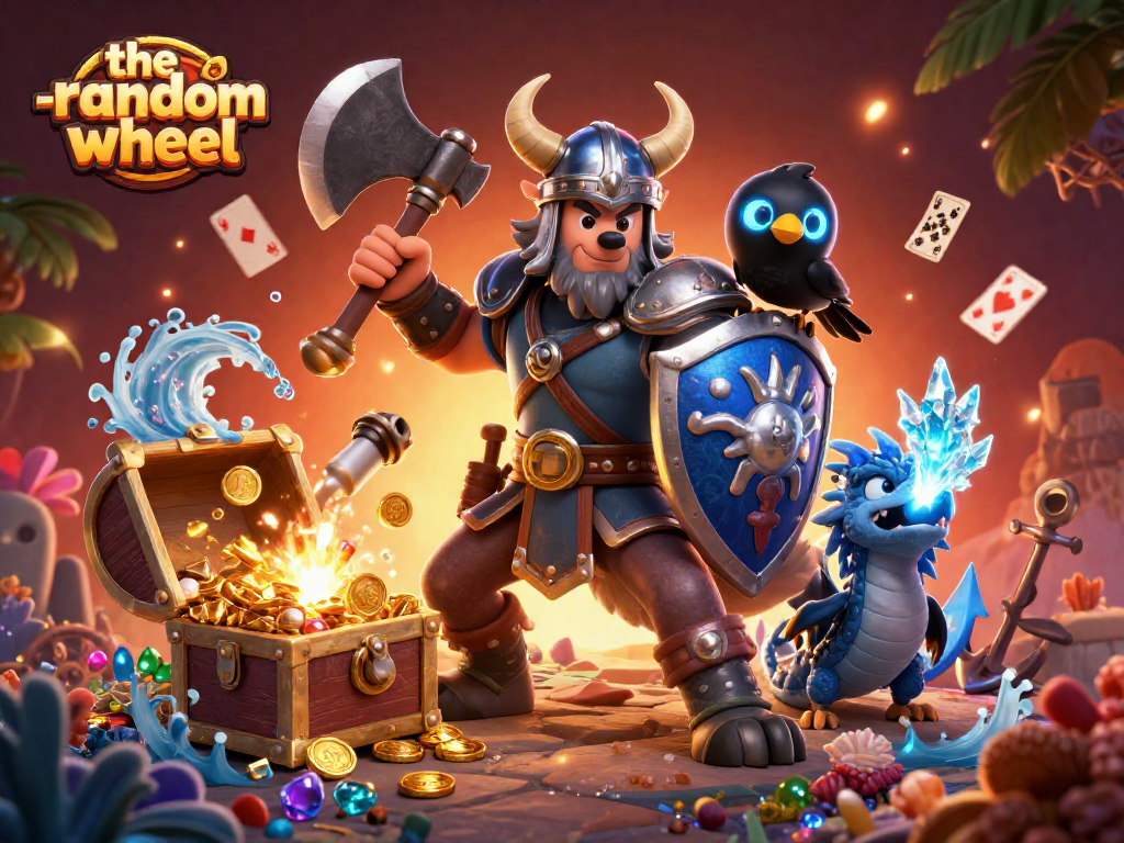 Spin the-random-wheel for exciting rewards with a vibrant Viking warrior and dragon!