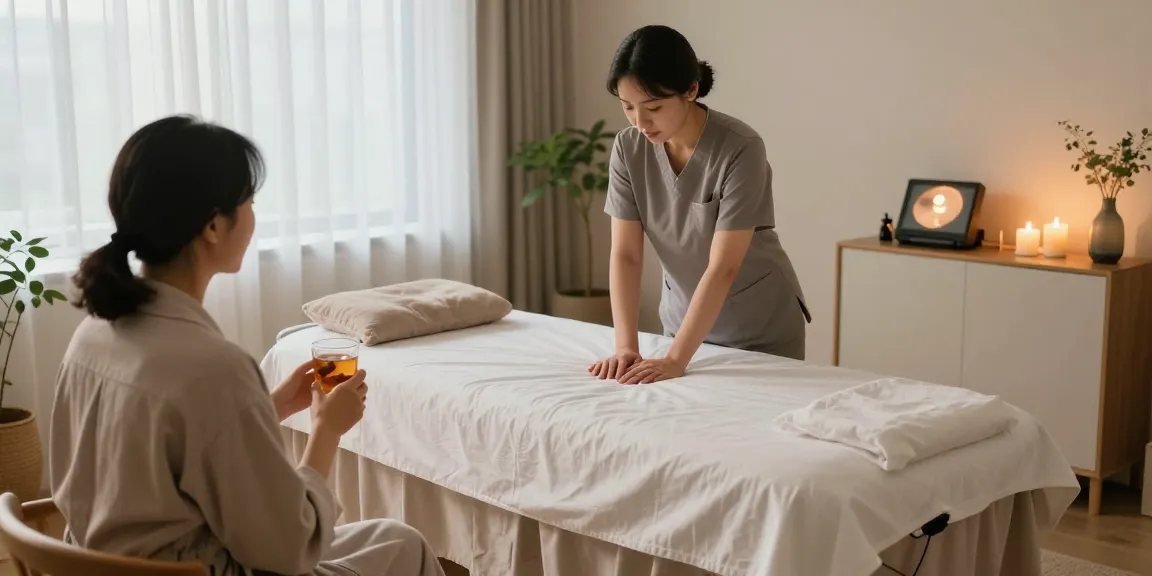 남양주출장마사지 service setup in a calming home environment with a therapist preparing the space.