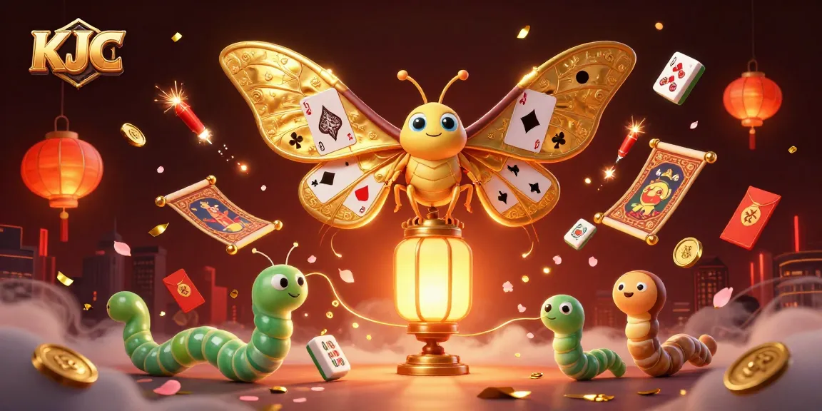 KJC showcases vibrant casino scenes with golden moths, lanterns, and lucky symbols, creating a luxurious gaming atmosphere.